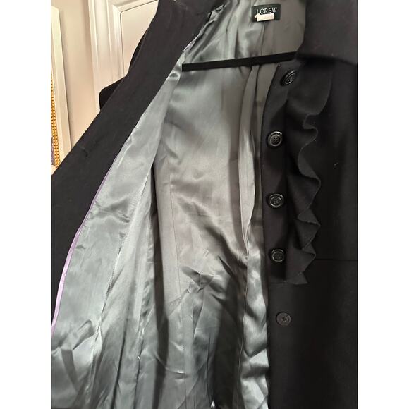 J. CREW Black Wool Ruffle-Front Trim Dress Winter Coat Preppy - Sz 6 - Picture 5 of 5